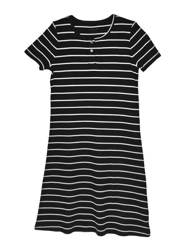 Mini Me Siyah Çizgili Kısa Kol Kadın Elbise resmi
